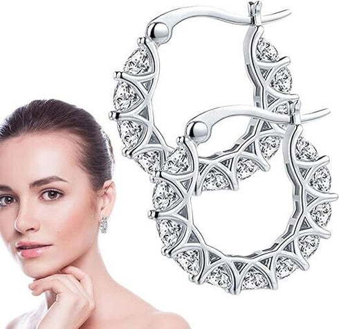 Sparkling 14K White Gold Plated Circle Cubic Zirconia Men Women Hoop Earrings